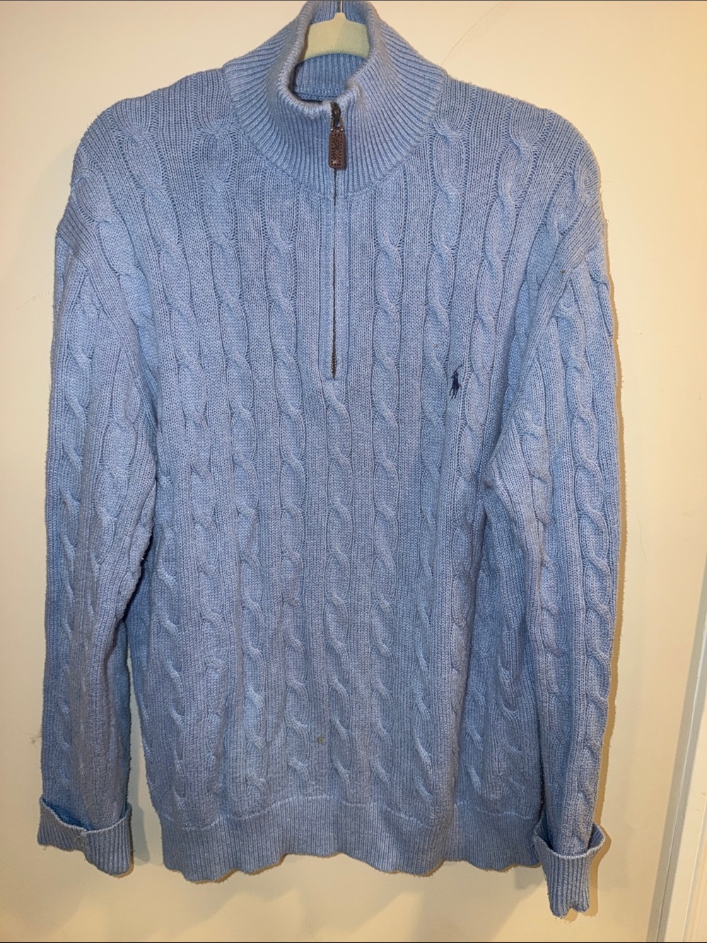 Polo by Ralph Lauren Light Blue Cable-Knit Half-Zip Sweater